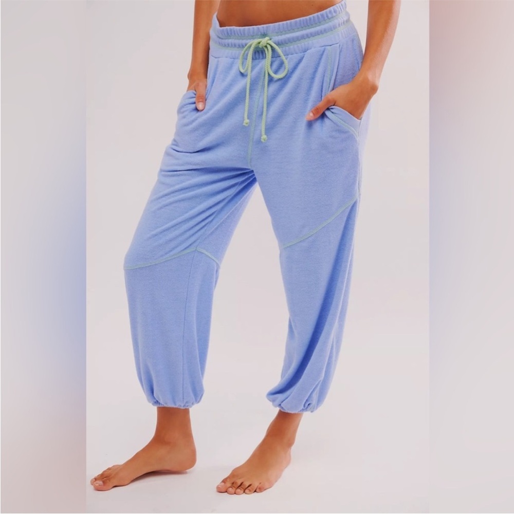 Free People Light Blue Gimme More Jogger Pants with Green Drawstring